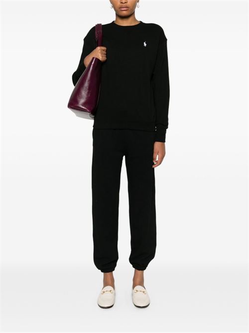 Felpa girocollo Polo Ralph Lauren da donna nera in cotone con Pony ricamato POLO RALPH LAUREN | 211935582011